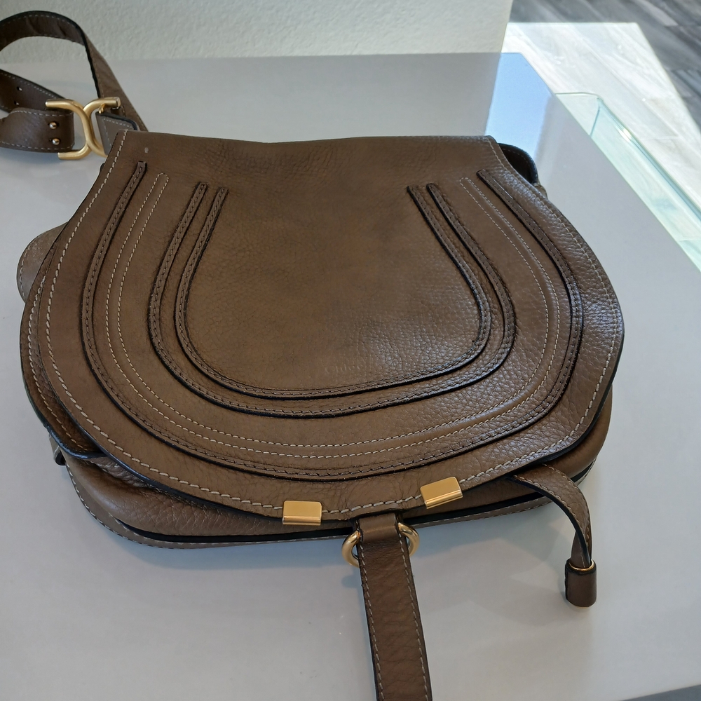 Chloé Marcie Medium Satchel Taupe Leather Crossbody w/ Dust Bag
